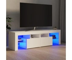 TV staliukas Televizoriaus spintelė su LED apšvietimu, balta, 140x36,5x40cm