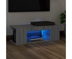 TV staliukas Televizoriaus spintelė su LED, pilka ąžuolo, 90x39x30cm