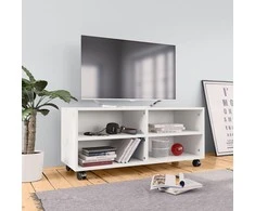TV spintelė su ratukais, balta, 90x35x35cm, apdirbta mediena