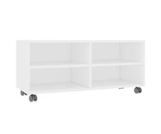 TV spintelė su ratukais, balta, 90x35x35cm, apdirbta mediena