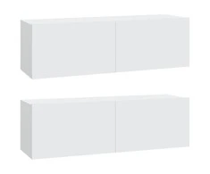 Sieninės TV spintelės, 2vnt., baltos, 100x30x30cm, mediena