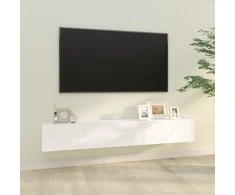Sieninės TV spintelės, 2vnt., baltos, 100x30x30cm, mediena