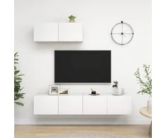 TV staliukas Televizoriaus spintelės, 3vnt., baltos, apdirbta mediena