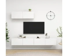 TV staliukas Televizoriaus spintelės, 3vnt., baltos, apdirbta mediena