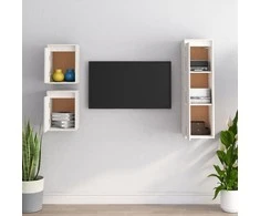 TV staliukas Televizoriaus spintelės, 3vnt., baltos, pušies medienos masyvas