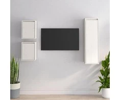 TV staliukas Televizoriaus spintelės, 3vnt., baltos, pušies medienos masyvas