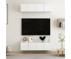 TV staliukas Televizoriaus spintelės, 4vnt., baltos, 60x30x30cm, mediena