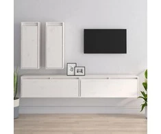 TV staliukas Televizoriaus spintelės, 4vnt., baltos, pušies medienos masyvas