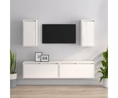 TV staliukas Televizoriaus spintelės, 4vnt., baltos, pušies medienos masyvas