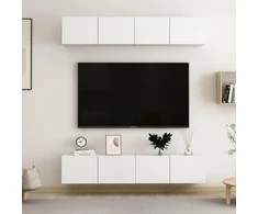TV staliukas Televizoriaus spintelės, 4vnt., baltos, 80x30x30cm, mediena