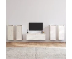 TV staliukas Televizoriaus spintelės, 5vnt., baltos, pušies medienos masyvas