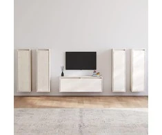 TV staliukas Televizoriaus spintelės, 5vnt., baltos, pušies medienos masyvas