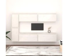 TV staliukas Televizoriaus spintelės, 6vnt., baltos, pušies medienos masyvas