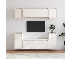 TV staliukas Televizoriaus spintelės, 6vnt., baltos, pušies medienos masyvas
