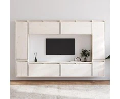 TV staliukas Televizoriaus spintelės, 8vnt., baltos, pušies medienos masyvas