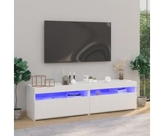 TV staliukas Televizoriaus spintelės su LED, 2vnt., baltos, 75x35x40cm
