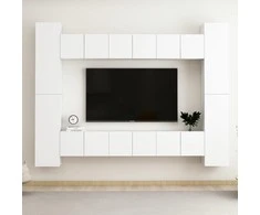 TV staliukas Televizoriaus spintelių komplektas, 10 dalių, baltas, mediena