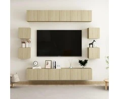 TV staliukas Televizoriaus spintelių komplektas, 10 dalių, ąžuolo, mediena