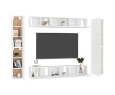 TV staliukas Televizoriaus spintelių komplektas, 10 dalių, baltas, mediena