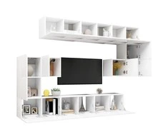 TV staliukas Televizoriaus spintelių komplektas, 10 dalių, baltas, mediena