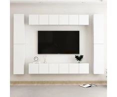 TV staliukas Televizoriaus spintelių komplektas, 10 dalių, baltas, mediena