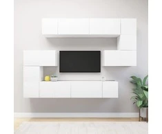 TV staliukas Televizoriaus spintelių komplektas, 10 dalių, baltas, mediena
