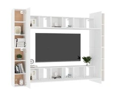TV staliukas Televizoriaus spintelių komplektas, 10 dalių, baltas, mediena
