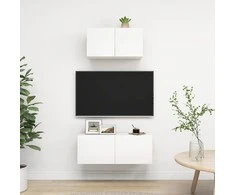 TV staliukas Televizoriaus spintelių komplektas, 2 dalių, baltas, mediena