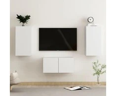 Televizoriaus spintelių komplektas, 3 dalių, baltas, mediena