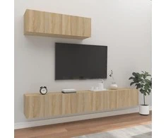 TV staliukas Televizoriaus spintelių komplektas, 3 dalių, ąžuolo, mediena