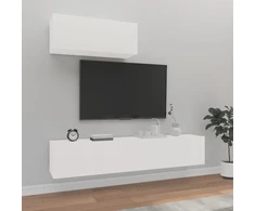 TV staliukas Televizoriaus spintelių komplektas, 3 dalių, baltas, mediena