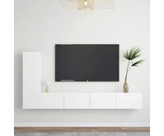 TV staliukas Televizoriaus spintelių komplektas, 3 dalių, baltas, mediena