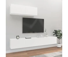 TV staliukas Televizoriaus spintelių komplektas, 3 dalių, baltas, mediena
