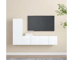 TV staliukas Televizoriaus spintelių komplektas, 3 dalių, baltas, mediena