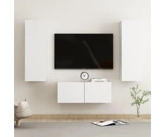 TV staliukas Televizoriaus spintelių komplektas, 3 dalių, baltas, mediena
