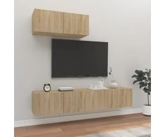 TV staliukas Televizoriaus spintelių komplektas, 3 dalių, ąžuolo, mediena
