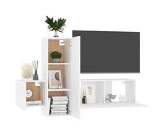 TV staliukas Televizoriaus spintelių komplektas, 3 dalių, baltas, mediena