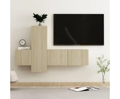 TV staliukas Televizoriaus spintelių komplektas, 3 dalių, ąžuolo, mediena