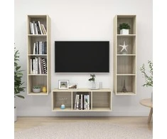 TV staliukas Televizoriaus spintelių komplektas, 3 dalių, ąžuolo, mediena