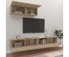 TV staliukas Televizoriaus spintelių komplektas, 3 dalių, ąžuolo, mediena