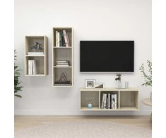 TV staliukas Televizoriaus spintelių komplektas, 3 dalių, ąžuolo, mediena