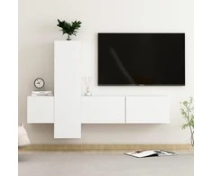 TV staliukas Televizoriaus spintelių komplektas, 3 dalių, baltas, mediena