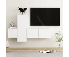 TV staliukas Televizoriaus spintelių komplektas, 3 dalių, baltas, mediena