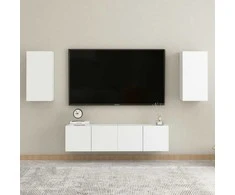 TV staliukas Televizoriaus spintelių komplektas, 4 dalių, baltas, mediena