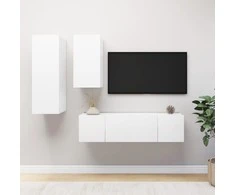 TV staliukas Televizoriaus spintelių komplektas, 4 dalių, baltas, mediena