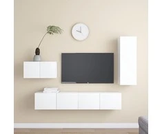 TV staliukas Televizoriaus spintelių komplektas, 4 dalių, baltas, mediena