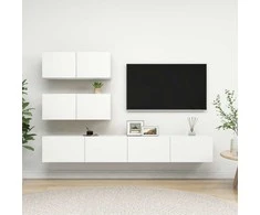 TV staliukas Televizoriaus spintelių komplektas, 4 dalių, baltas, mediena