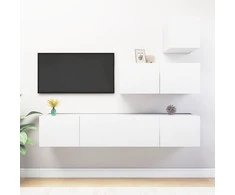 TV staliukas Televizoriaus spintelių komplektas, 4 dalių, baltas, mediena