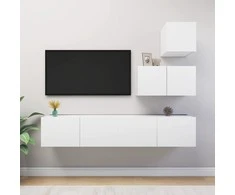 TV staliukas Televizoriaus spintelių komplektas, 4 dalių, baltas, mediena