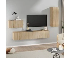 TV staliukas Televizoriaus spintelių komplektas, 4 dalių, ąžuolo, mediena
